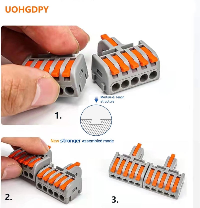 UOHGDPY 40PCS Lever Wire Connectors,1 in i Out-1 in 5 Out Wire Splitter,Compact Wire Connectors Splicing Connectors for Circuit Inline 28-12 AWG - Image 3